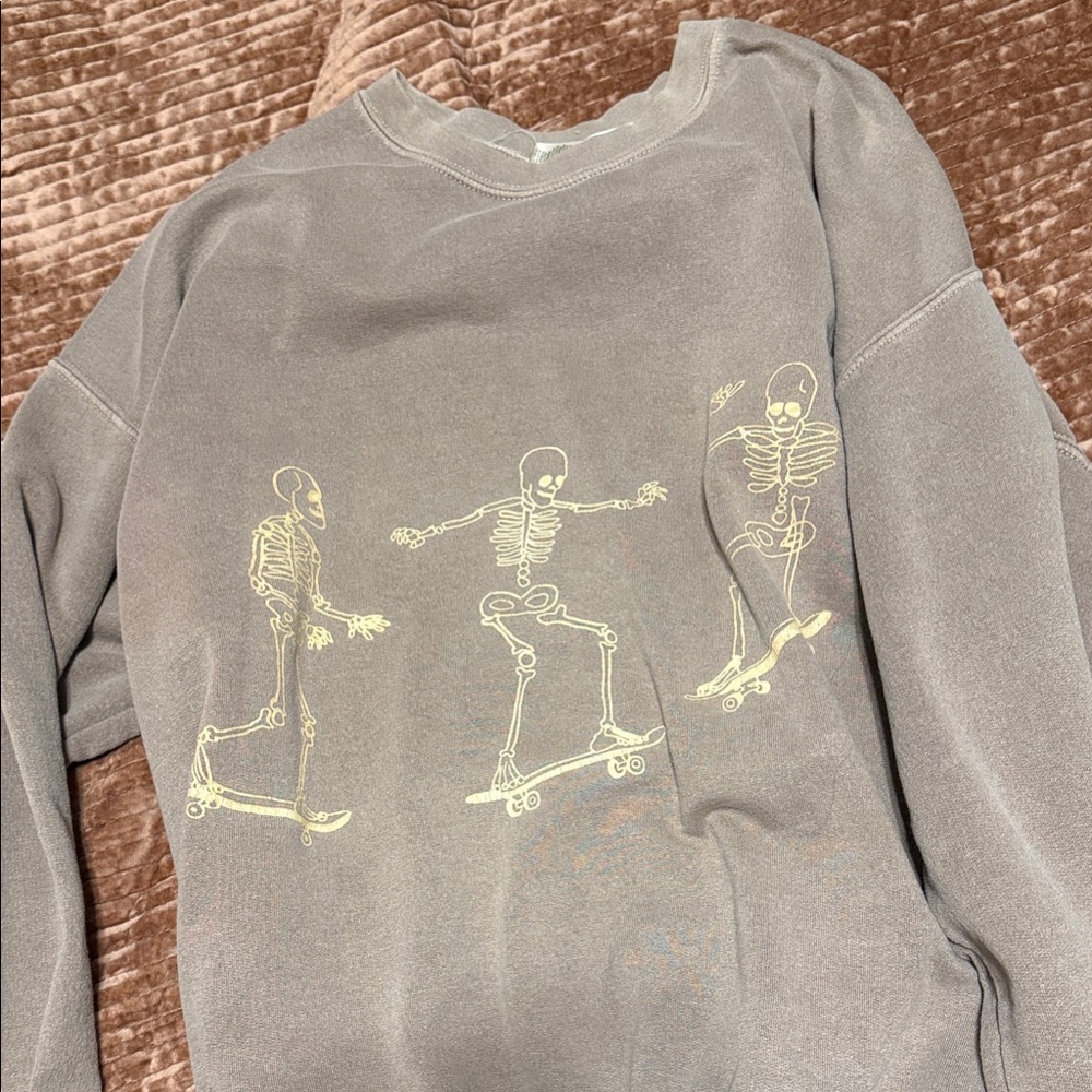 Urban Outfitters Gray Skeleton Skateboard Crew Neck Sweater